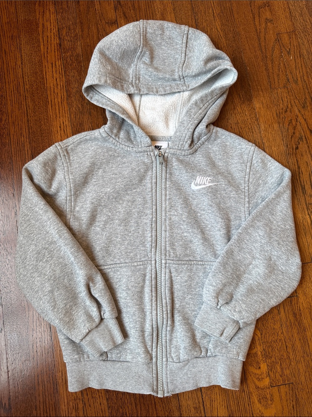 Nike Kids Light Heather Gray Slub Fleece Full-Zip Hoodie Sweatshirt, XS